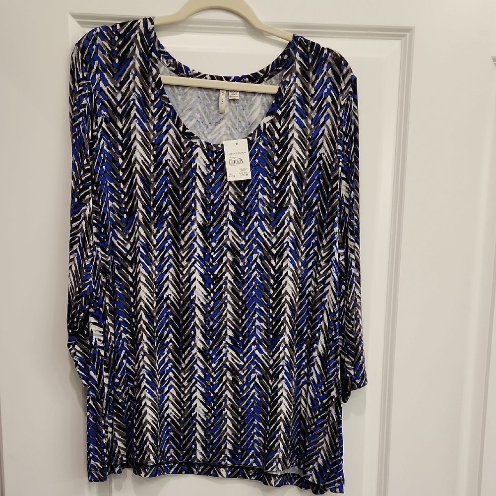 NWT 18/20 Cato‎ Blue and Black Chevron Blouse